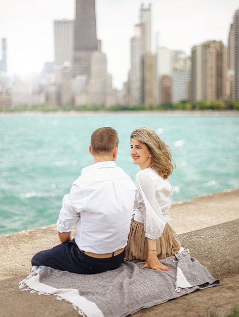 Romantic couple embracing during a Love Story and Engagement Photoshoot on a budget-friendly basic package