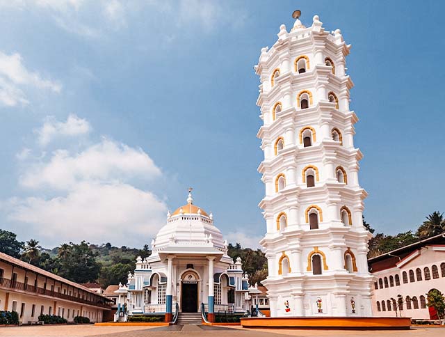 A view of the magnificent Mangeshi Temple in Goa, India.