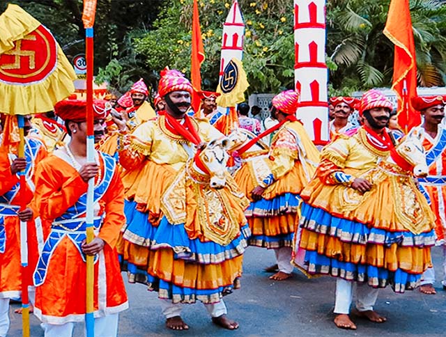 Colorful procession during the Shigmo Festival in Goa.